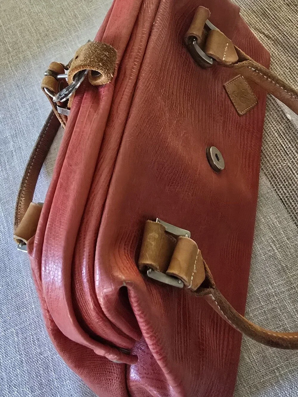 Janie Frickle Collection Circle Y Satchel Red Leather Snakeskin Western Vintage